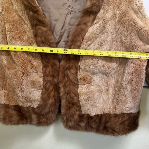 Creeds Vintage 70s Sheared Beaver Mink Cur Jacket Crop Short Soft Cape Wrap Coat - Picture 15 of 16